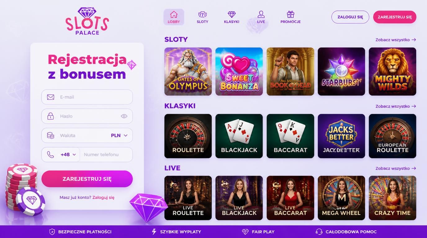 interfejs rejestracji kasyna online z polskimi elementami UI, walutą PLN i +48